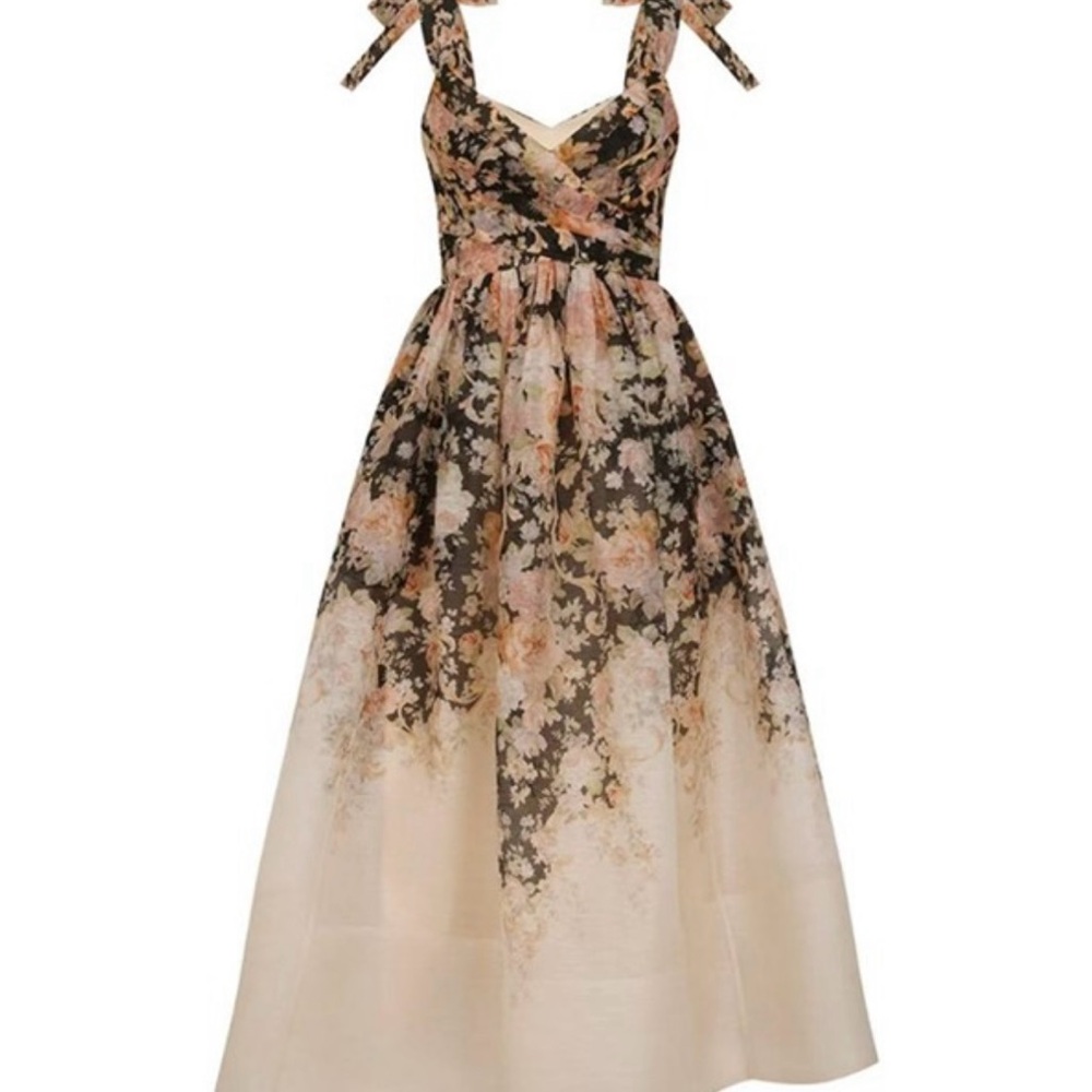 Zimmermann Silk Linen Floral Midi Dress